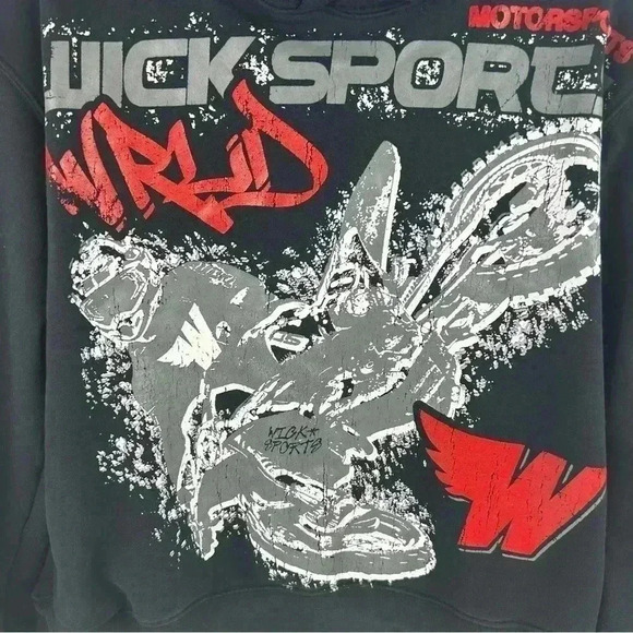 Wick Motocross Men's Black Pullover Hoodie M Unique Graphic Print Long Sleeve - Picture 2 of 8